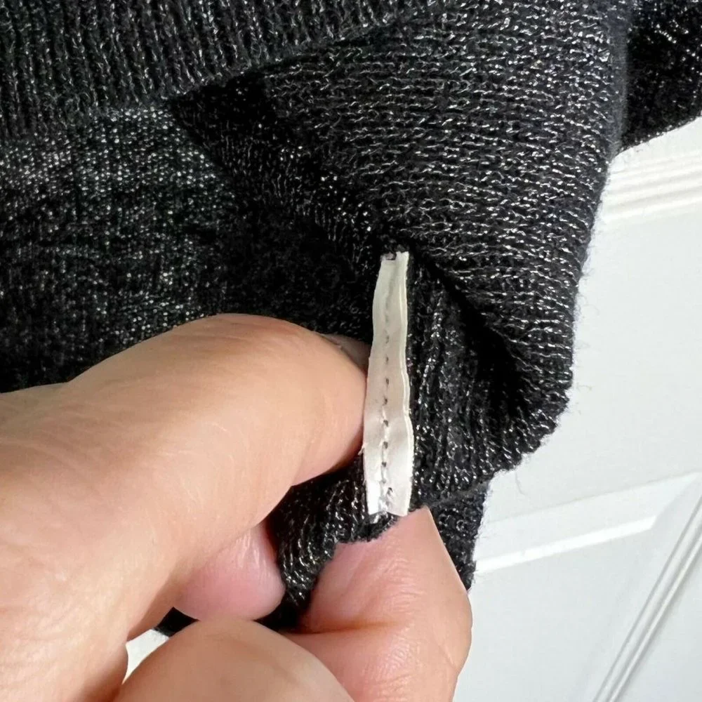 Zara Womens Black Metallic Crew Neck Pullover Asymmetrical Knit Sweater Sz M - Picture 9 of 9